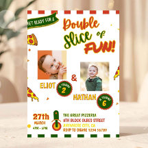 Convite de Aniversário Conjunto com Pizza e Foto