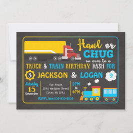 Convite de Aniversário Conjunto de Caminhão e Trem