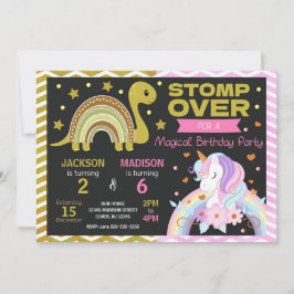 Convite de Aniversário Conjunto de Dinossauro e Un