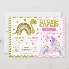 Convite de Aniversário Conjunto de Dinossauro e Un