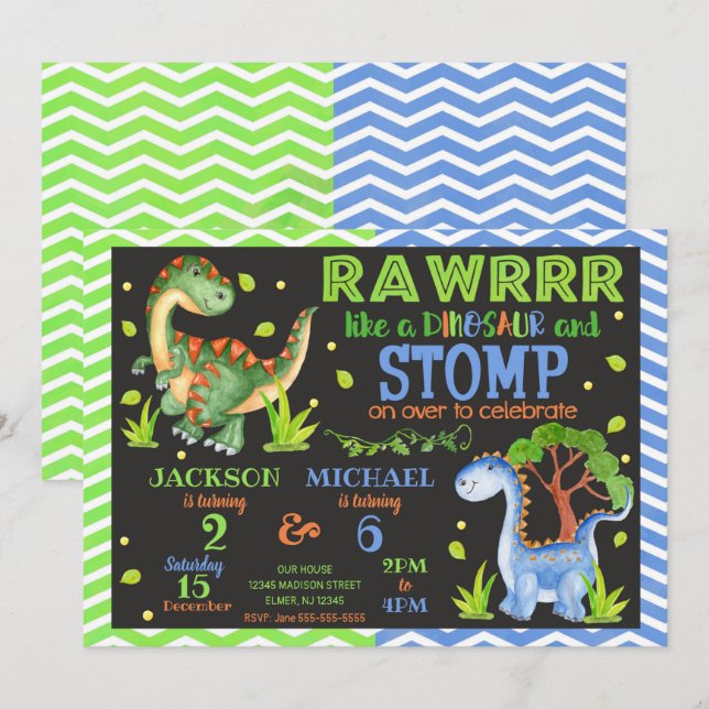 Convite de Aniversário Conjunto de Dinossauro para (Frente/Verso)