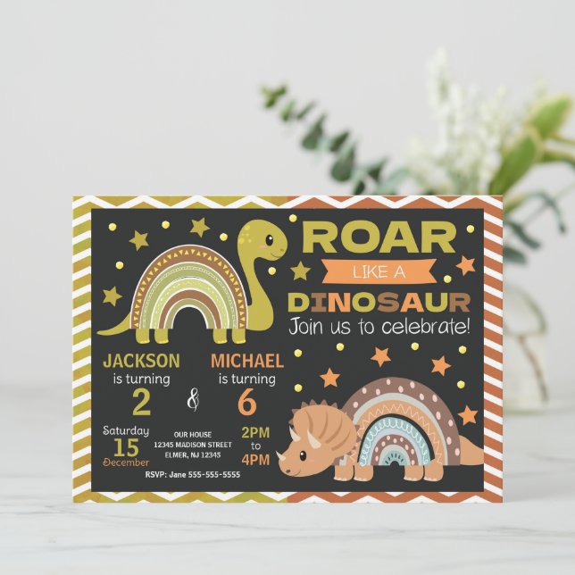 Convite de Aniversário Conjunto de Dinossauro para (Em pé/Frente)