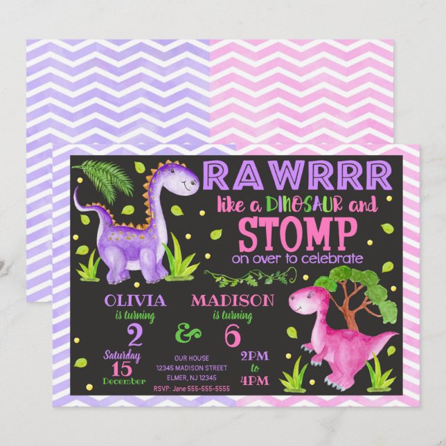 Convite de Aniversário Conjunto de Dinossauro para (Frente/Verso)