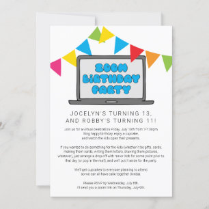 Convite de Aniversário Conjunto de Irmãos via Zoom