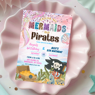 Convite de Aniversário Conjunto de Piratas e Serei