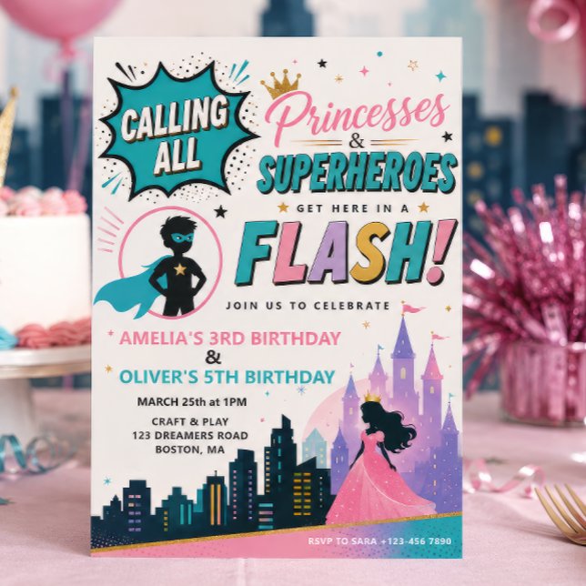 Convite de Aniversário Conjunto de Princesas e Sup (Criador carregado)