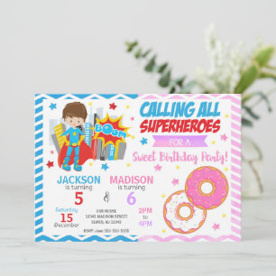 Convite de Aniversário Conjunto de Super-Herói e D