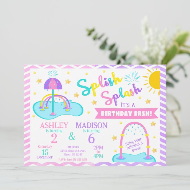 Convite de Aniversário Conjunto na Splash Pad | Pa (Em pé/Frente)