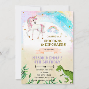 Convite de aniversário conjunto para dinossauro e