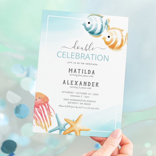 Convite de Aniversário Conjunto Sob o Mar (Criador carregado)