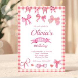 Convite de Aniversário Coquete com Laço Rosa Fofo