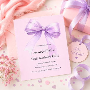 Convite de aniversário coquete rosa lavanda