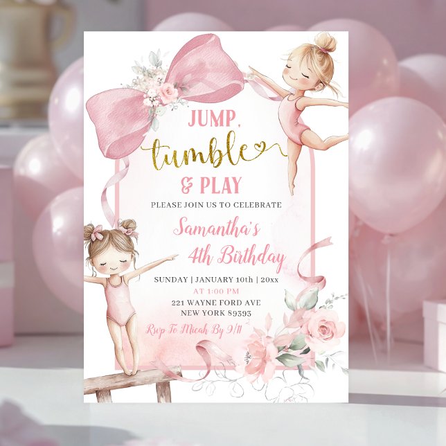 Convite de Aniversário Coquette Blush Rosa com Laç (Criador carregado)
