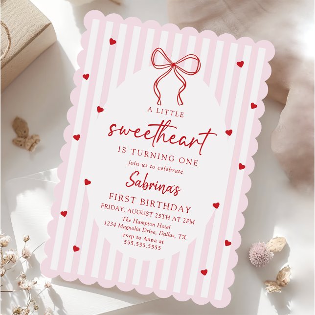 Convite de Aniversário Coquette Bow Little Sweethe (Criador carregado)