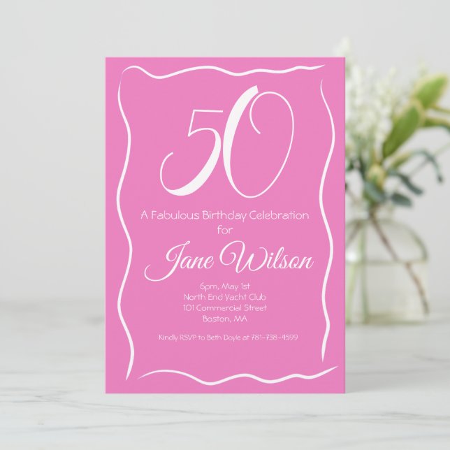 Convite de Aniversário Cor-de-Rosa 50 e Fabuloso (Em pé/Frente)