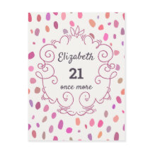Convite de Aniversário Cor-de-Rosa Fofo para 21 An