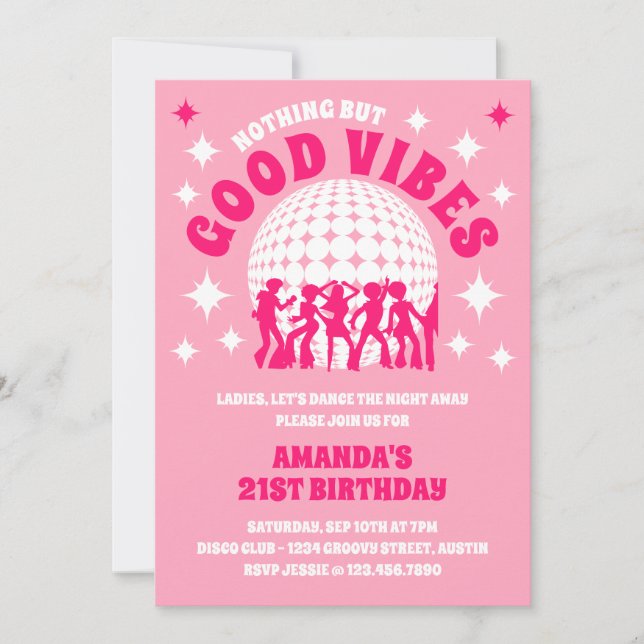 Convite de Aniversário Cor-de-Rosa Groovy Vibraçõe (Frente)