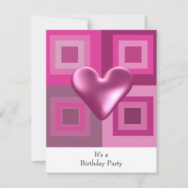 Convite de Aniversário Coração Rosado Fofo (Frente)