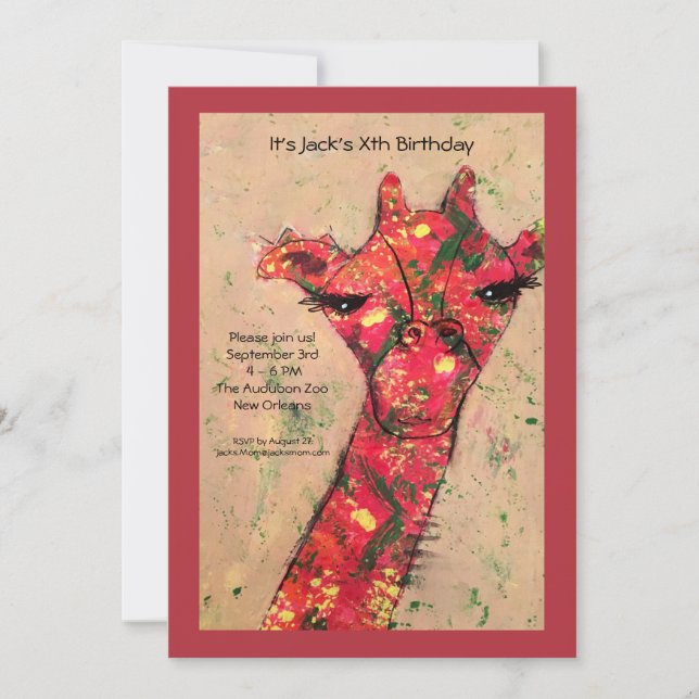 Convite de aniversário corajoso abstrato do girafa (Frente)