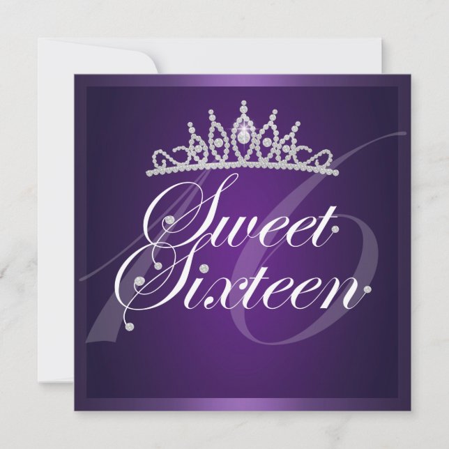 Convite de Aniversário Coroa de Diamante Roxo Eleg (Frente)
