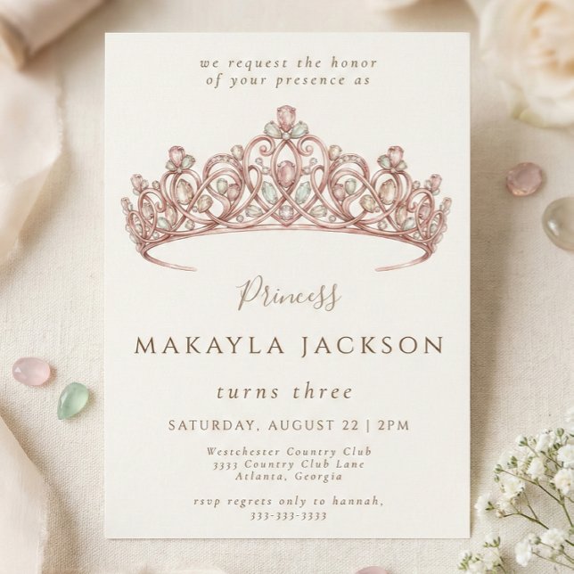 Convite de Aniversário Coroa de Princesa em Aquare (Criador carregado)