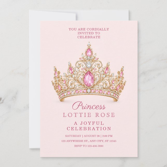 Convite de Aniversário Coroa de Princesa em Dourad (Frente)