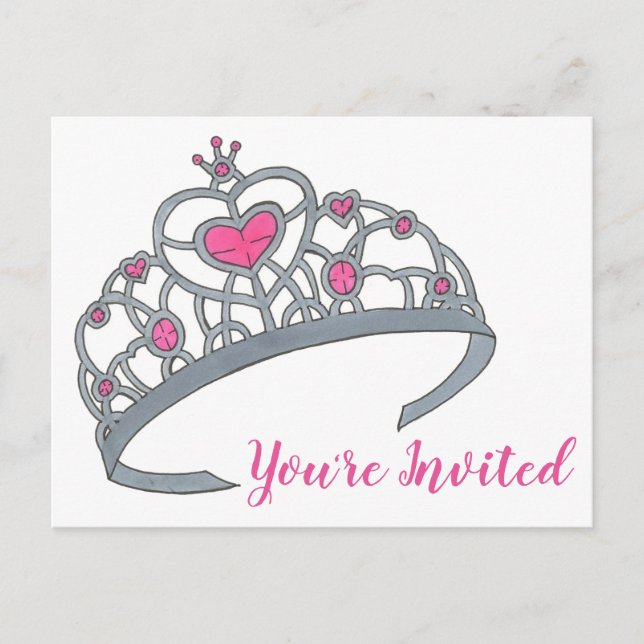 Convite de Aniversário Coroa de Princesa Rosa (Frente)