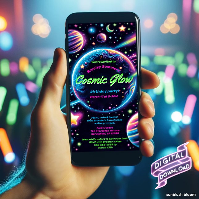 Convite de Aniversário Cosmic Glow (Criador carregado)