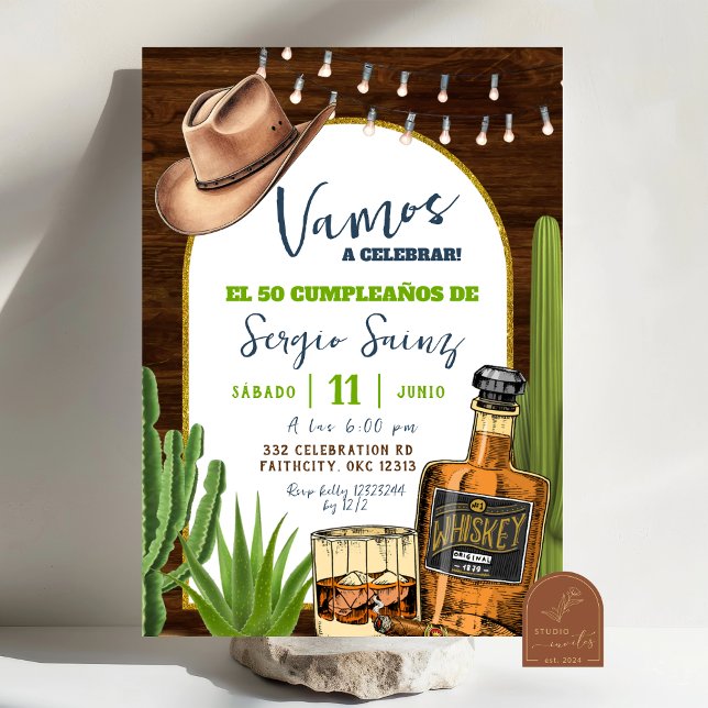 Convite de Aniversário Cowboy Espanhol Whiskey (Criador carregado)