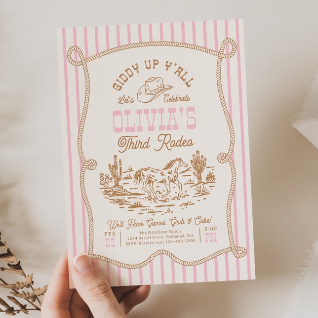 Convite de Aniversário Cowgirl com Corda (Criador carregado)