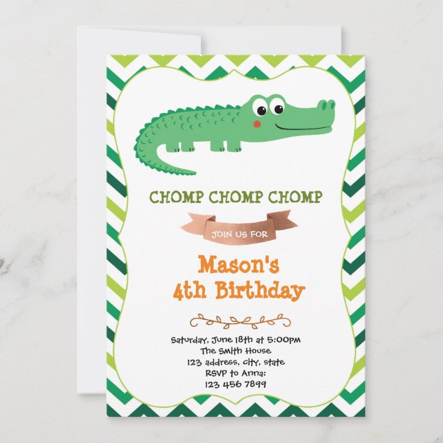 Convite de aniversário crocodilo (Frente)