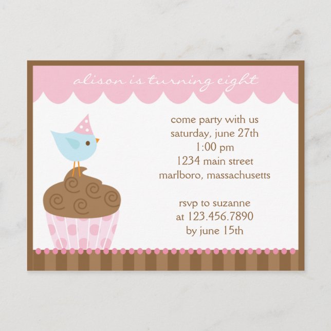 Convite de aniversário cupcake (Frente)
