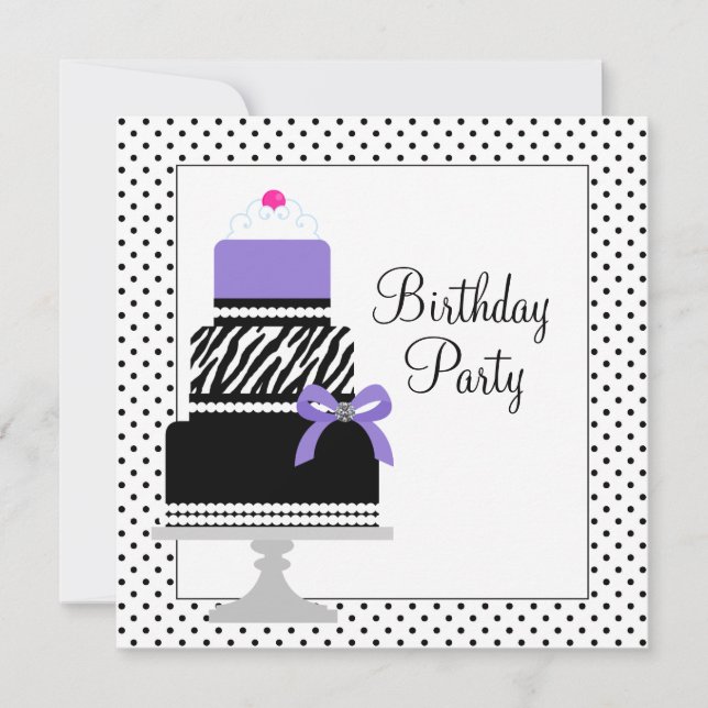 Convite de Aniversário Cupcake Bolo Zebra Roxa (Frente)