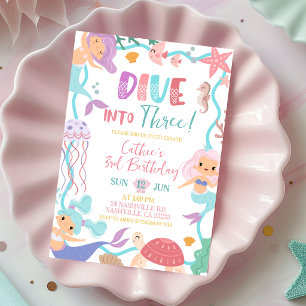 Convite de Aniversário Cute Memaid Dive Into