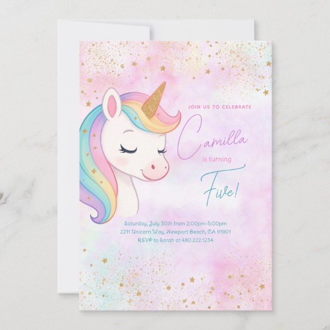 Convite de aniversário Cute Rainbow Unicorn (Frente)