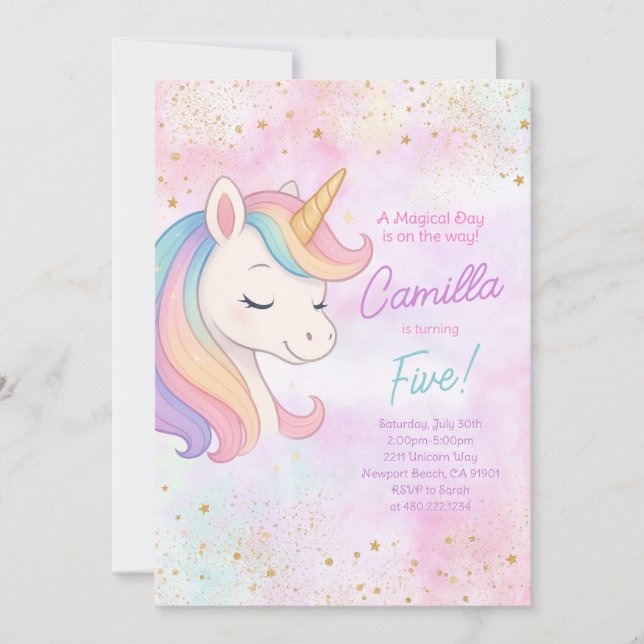 Convite de aniversário Cute Rainbow Unicorn (Frente)