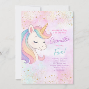 Convite de aniversário Cute Rainbow Unicorn
