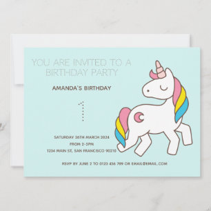 Convite de aniversário Cute Rainbow Unicorn