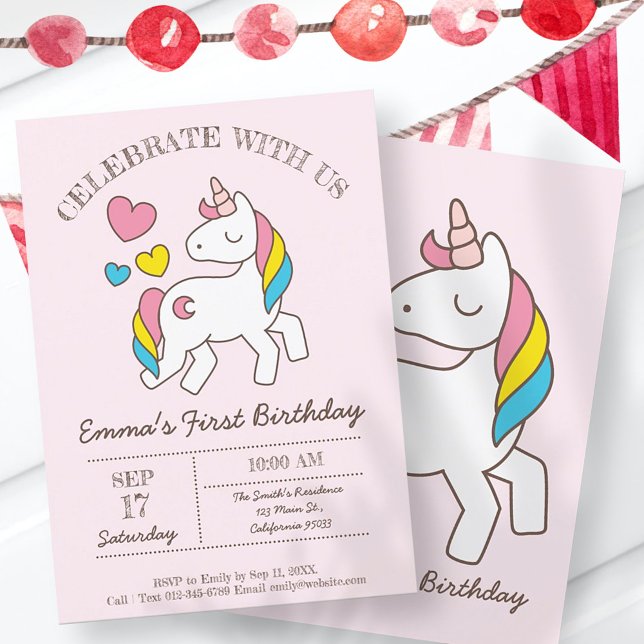 Convite de aniversário Cute Rainbow Unicorn (Criador carregado)