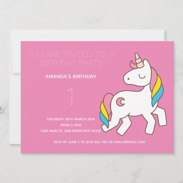 Convite de aniversário Cute Rainbow Unicorn (Frente)