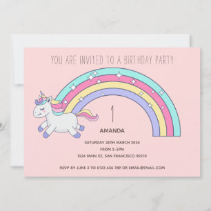 Convite de aniversário Cute Rainbow Unicorn
