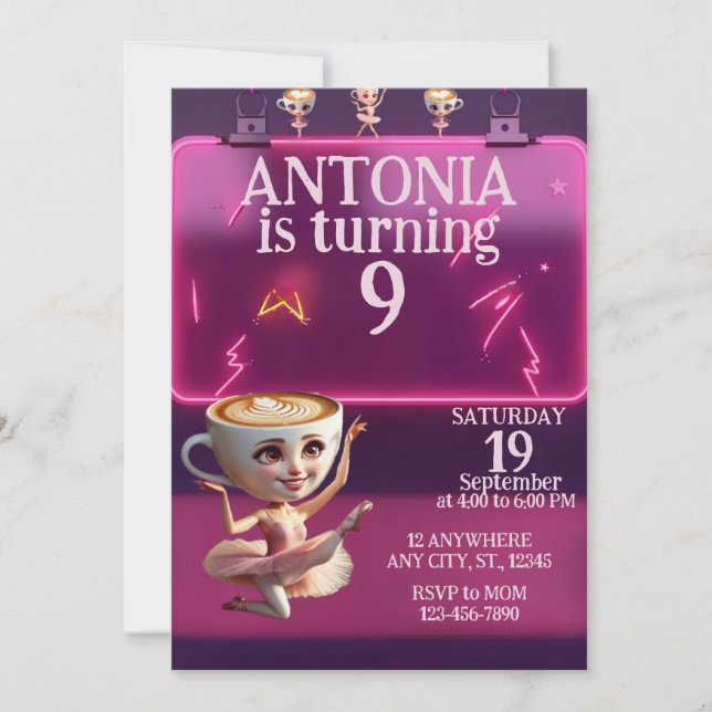 Convite de Aniversário da Bailarina Neon (Frente)