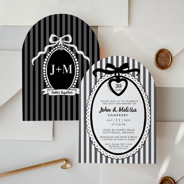 Convite de Aniversário da Black Bow Coquette (Anniversary Invitation (front and back))