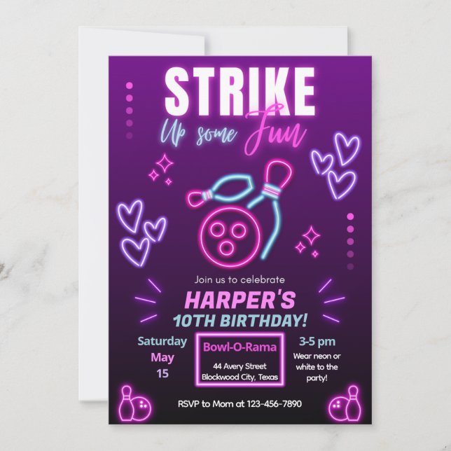 Convite de aniversário da Boliche Brilhante (Frente)