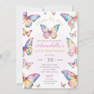 Convite de aniversário da Borboleta do Arco-Íris