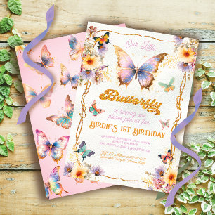 Convite de Aniversário da Borboleta Glitter Dourad