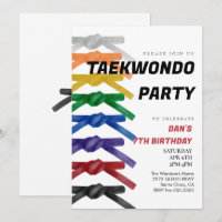 Convite de aniversário da cinta Taekwondo