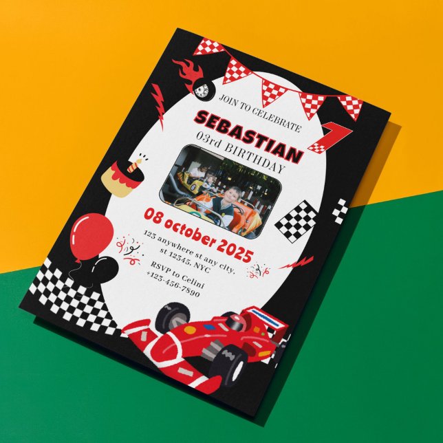 Convite de Aniversário da Corrida Vermelha e Preta (Let’s make your child’s birthday race-tastic! 🚗💨)