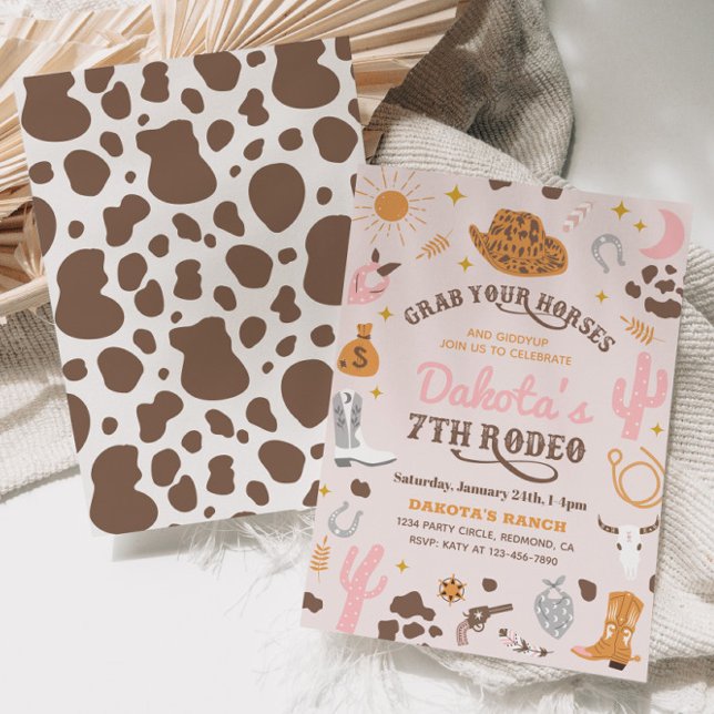 Convite de Aniversário da Cowgirl | Convite para 7 (Criador carregado)
