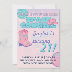 Convite de Aniversário da Cowgirl Espacial   Paste